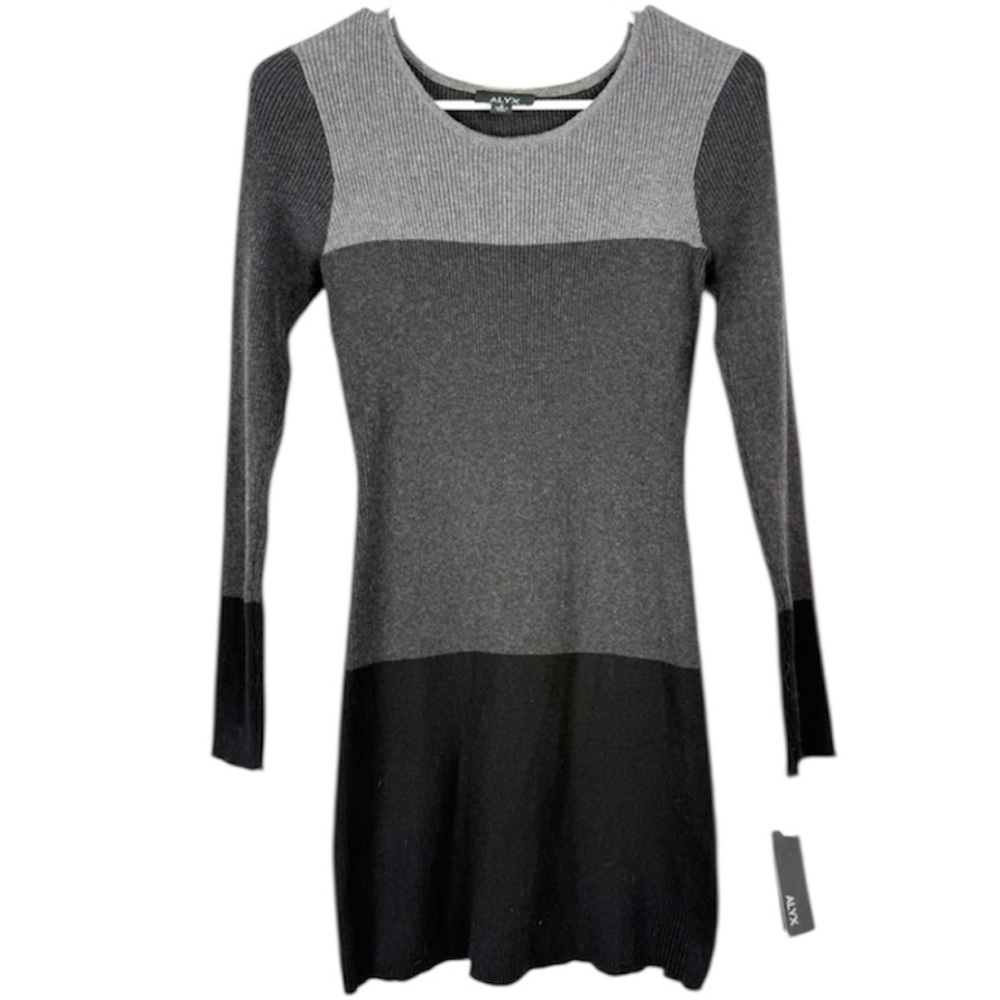 NWT Alyx Two Tone Gray Black Sweater Dress Long Sleeve Knit Mini S